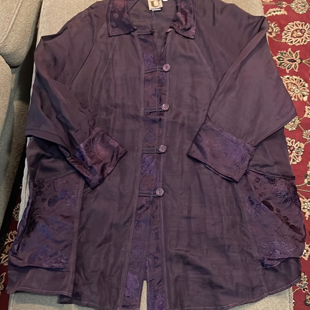 Vintage Kristine St Rrik Silk Dark Purple along Top Blazer Tunic 1X (TD)